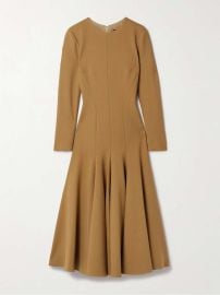 Sergio Hudson Paneled pleated woven midi dress at Net a Porter