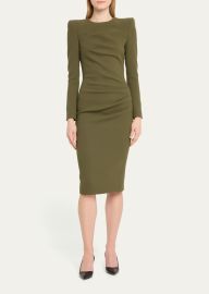 Sergio Hudson Pleated Sheath Wool Dress at Bergdorf Goodman