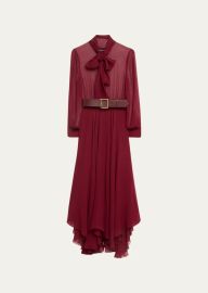 Sergio Hudson Scarf-Neck Pleated Asymmetric Midi Dress - Bergdorf Goodman at Bergdorf Goodman