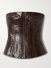 Sergio Hudson Strapless Leather Bustier Top in Brown at Net a Porter