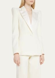 Sergio Hudson Strong-Shoulder Single-Breasted Crepe Tuxedo Blazer - at Bergdorf Goodman