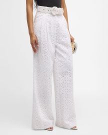 Sergio Hudson Wide Leg Eyelet Pants at Neiman Marcus