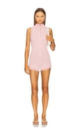 Seroya Pina Knit Romper In Peach Pink Eggshell at Revolve