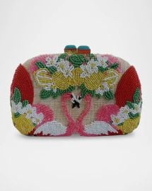 Serpui Mia Flamingo Beaded Straw Clutch Bag at Neiman Marcus