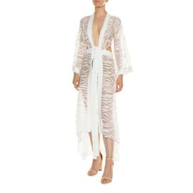 Sevilla Off-White Color, Sheer Zebra Patterned Design Kimono Dress at Wolf & Badger