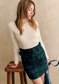 Sezane Gillie Skirt in Navy Tartan at Sezane