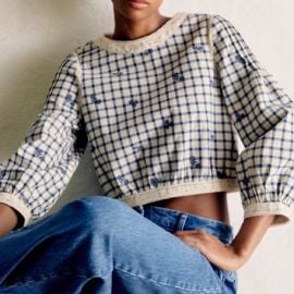 Sezane Tops Thalyna Blouse Blue Floral Embroidery On Vichy Fabric Poshmark at Poshmark
