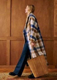 Sezane Viktor Coat in Camel Blue Pink Checks at Sezane