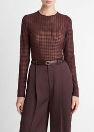 Shadow Grid Long-Sleeve Top in Women at Vince