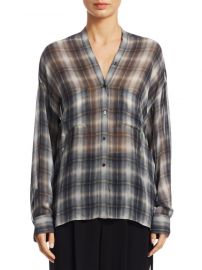 Shadow Plaid Silk Blouse Vince at Saks Off 5th