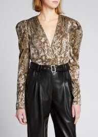 Shaina Metallic Plisse Wrap Bodysuit by Jonathan Simkhai at Bergdorf Goodman