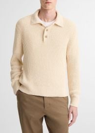 Shaker Italian Cotton-Blend Polo Sweater in Sweaters at Vince