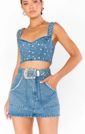 Shania Top Indigo Rhinestone Denim Show Me Your Mumu at Show Me Your Mumu