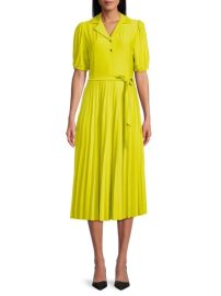 Sharagano Accordion Pleat Belted Midi Dress in Citrine at Saks Off 5th