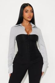 Sharon Long Sleeve Collard Corset Top Fashion Nova at Fashion Nova
