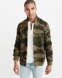 Shawl Cardigan in Olive Camo at Abercrombie