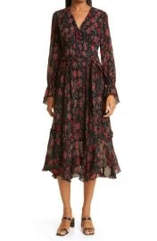 Shazia Floral Print Long Sleeve Chiffon Midi Dress at Nordstrom