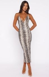 She39s A Queen PU Midi Dress Tan Snake 124 White Fox Boutique UK at White Fox
