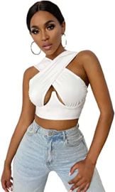 SheIn Women39s Crisscross Cut Out Vest Halter Wrap Crop Top Solid Cami Tank Tops at  Womens Clothing store at Amazon