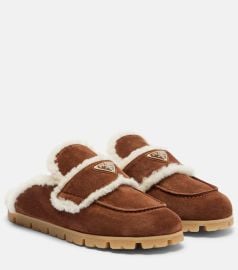 Shearling-lined suede mules at Mytheresa