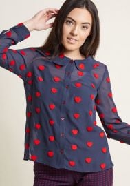 Sheer Chiffon Blouse with Chenille Heart Dots by Modcloth at ModCloth