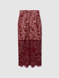 Sheer Lace Midi Pencil Skirt in Burgundy REISS USA at Reiss