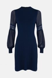 Sheer Sleeve Lace Knitted Dress at Karen Millen