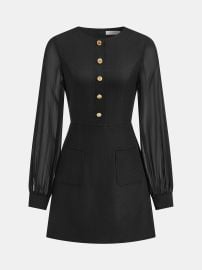 Sheer Sleeve Metal Detail Tweed Mini Dress COMMENSE at Commense