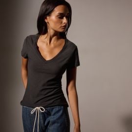 Sheer Slub Casual V Neck - Carbon James Perse Los Angeles at James Perse