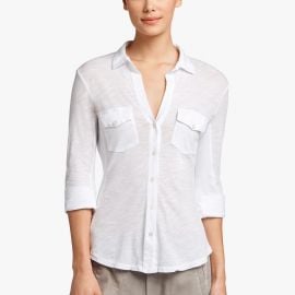 Sheer Slub Side Panel Blouse by James Perse at James Perse