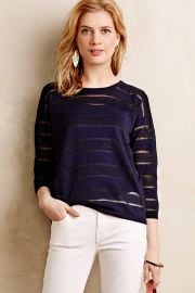 Sheer Stripe Pullover in Navy at Anthropologie