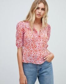 Sheer Tea Blouse in Leopard Print with Ruffle Collar at Asos