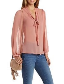 Sheer tie neck top at Charlotte Russe