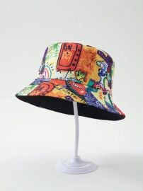 Shein Abstract Printed Reversible Bucket Hat at Shein