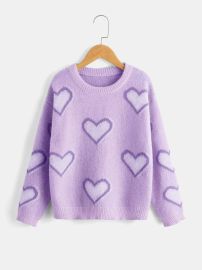 Shein Heart Pattern Drop Shoulder Sweater at Shein