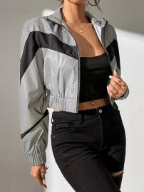 Shein Reflective Two Tone Zipper Crop Jacket at Shein