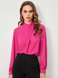 Shein Unity Cross Wrap Front Bishop Sleeve Top at Shein