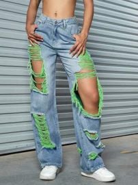 Shein Y2k Street Contrast Distressed Pants at Shein