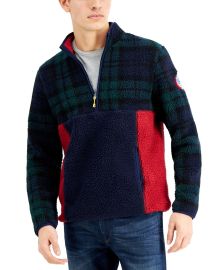 Sherpa Fleece Plaid Quarter-Zip Colorblock Sweater at Macys