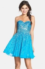 Sherri Hill Embellished Silk Fit andamp Flare Dress in Turquoise at Nordstrom