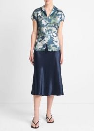 Shimmer Lake Silk Ruched-Back Cap-Sleeve Blouse in Shirts amp Tees at Vince