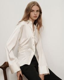 Shiona Stretch-Silk Rouched Blouse in Off-White Dove White at Veronica Beard