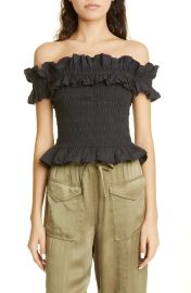 Shirred & Smocked Off the Shoulder Organic Cotton Top at Nordstrom