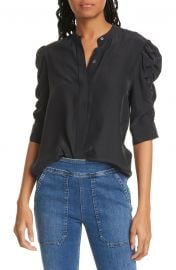 Shirred Sleeve Silk Blouse by Frame at Nordstrom