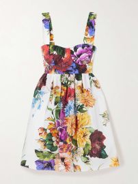 Shirred floral-print cotton-poplin bustier mini dress at Net a Porter