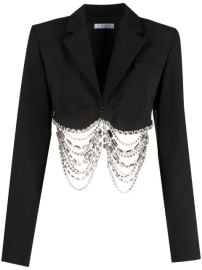 Shop AREA crystal fringe cropped jacket with Express Delivery - at Farfetch