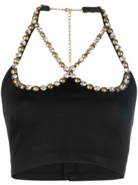 Shop AREA crystal-heart halterneck cropped top with Express Delivery - at Farfetch