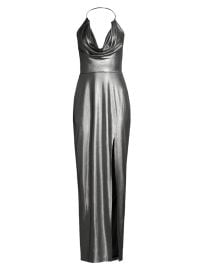 Shop Aidan by Aidan Mattox Draped Foil Halter Gown at Saks Fifth Avenue