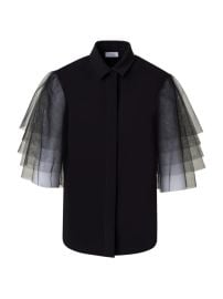 Shop Akris punto Tulle-Sleeve Blouse at Saks Fifth Avenue