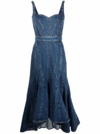 Shop Alexander McQueen corset-style fluted denim dress with Express Delivery - at Farfetch